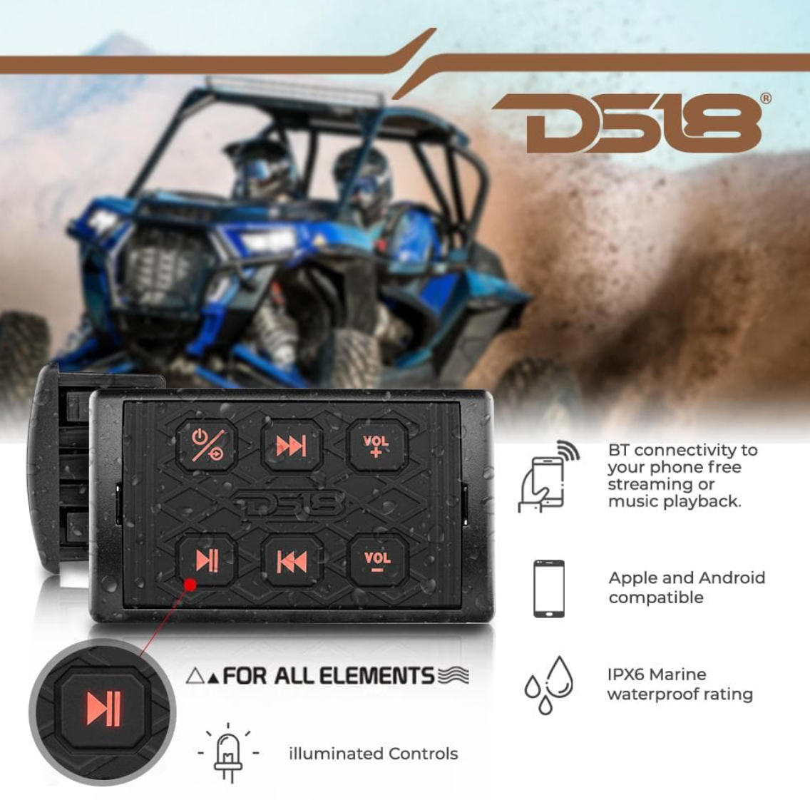 DS18 BTRC-SQ | Marine Waterproof Universal Bluetooth Streaming Audio Receiver
